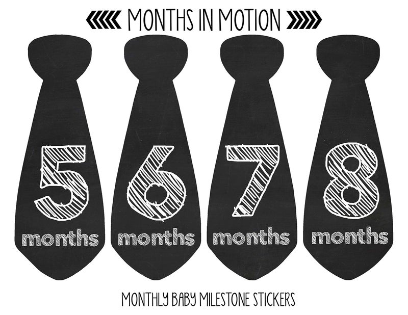 Months In Motion Monthly Baby Tie Stickers - Boy Month Milestone Necktie Sticker - Onesie Month Sticker - Infant Photo Prop for First Year - Shower Gift - Newborn Keepsakes - Chalkboard - Image 3